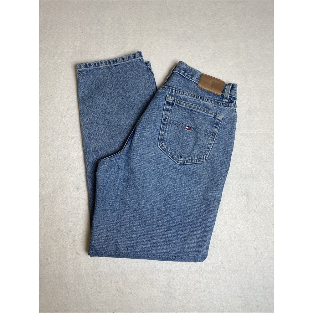 Vtg Tommy Hilfiger Jeans Womens Medium Wash Straight Leg Mom Denim Flag Logo 8